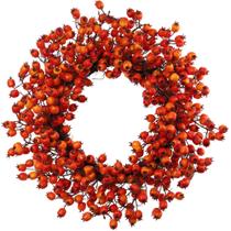 Coroa de frutas vermelhas artificial Larksilk 20 tons de laranja e vermelho do outono Coroa de frutas vermelhas artificial Larksilk 20 tons de laranja e vermelho do outono