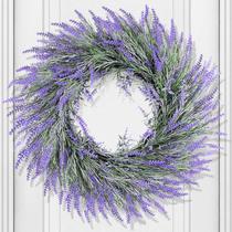Coroa de lavanda artificial HUZIYAHAN 60cm para porta frontal Coroa de lavanda artificial HUZIYAHAN 60cm para porta frontal