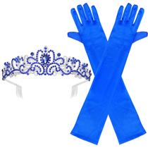 Coroa de metal Brimekichio Royal Blue Tiara e luvas de cetim de 51 cm