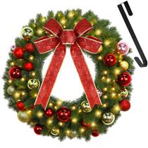 Coroa de Natal Juegoal pré-iluminada de 53 cm com 60 luzes LED e temporizador Coroa de Natal Juegoal pré-iluminada de 53 cm com 60 luzes LED e temporizador