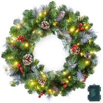 Coroa de Natal Minetom 60 cm com 50 luzes LED, cones de pinho