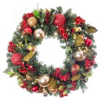 Coroa de Natal Village Lighting Scarlet Hydrangea 76cm com Luzes
