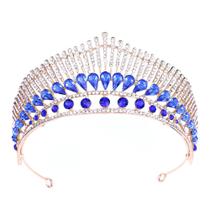 Coroa de noiva com cauda de pavão com cristais azuis e transparentes Coroa de noiva com cauda de pavão com cristais azuis e transparentes