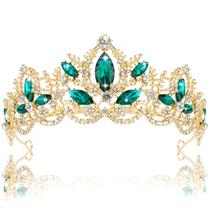 Coroa de ouro cristal verde Tiara Exacoo Wedding 5,5 cm D Coroa de ouro cristal verde Tiara Exacoo Wedding 5,5 cm D
