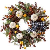 Coroa de outono de fazenda WANNA-CUL, decoração de abóbora branca de 61 cm