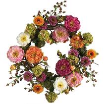 Coroa de peônia quase natural de 24 cm misturada para decoração de casa Coroa de peônia quase natural de 24 cm misturada para decoração de casa