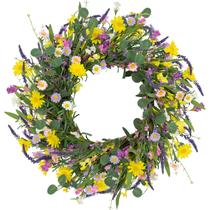 Coroa de primavera LLZLL de 22 polegadas, eucalipto artificial, lavanda, margarida Coroa de primavera LLZLL de 22 polegadas, eucalipto artificial, lavanda, margarida