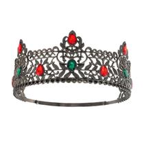 Coroa de rei de bronze antiga com strass vermelho e verde Coroa de rei de bronze antiga com strass vermelho e verde