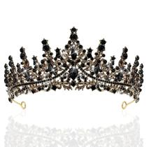 Coroa de tiara de cristal preto TAROSE Gold para mulheres de 6,5 cm Coroa de tiara de cristal preto TAROSE Gold para mulheres de 6,5 cm
