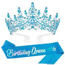 Coroa de tiara Velscrun Blue Crystal Birthday Queen para mulheres e meninas, faixa de cabeça de rainha de aniversário, faixa elegante, coroa de princesa com pentes, acessórios de cabelo, decorações de festa de feliz aniversário, presente de nascimento para mamãe Coroa de tiara Velscrun Blue Crystal Birthday Queen para mulheres e meninas, faixa de cabeça de rainha de aniversário, faixa elegante, coroa de princesa com pentes, acessórios de cabelo, decorações de festa de feliz aniversário, presente de nascimento para mamãe