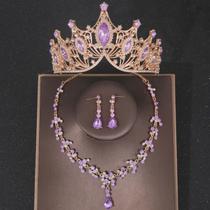 Coroa debutante grande roxo lilas dourado com colar e brincos daminhas balé cosplay fantasia