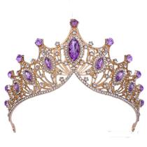 Coroa debutantes florista dourada com lilás roxo claro