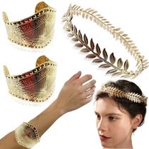 Coroa Deusa Grega Tiara Com 2 Braceletes Noiva Afrodite Coroa Fantasia Carnaval Halloween Festa Aniversário - Guedes Épocas