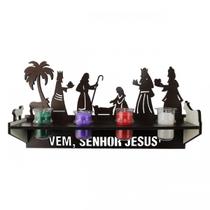 Coroa do Advento de Madeira com Sagrada Família e Reis Magos Branco