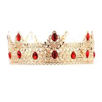 Coroa dourada e vermelha para homens e mulheres, King Queen Tiara Coroa dourada e vermelha para homens e mulheres, King Queen Tiara