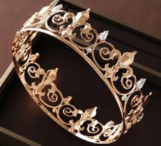 Coroa dourada noivas casamento barroco tiara masculina unissex