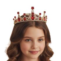 Coroa Dourada Pedras Vermelha Princesa Festa Luxo Casamento -
