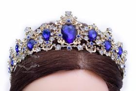 Coroa Dourada Strass Noiva Debutante Tiara Porta Coque T94 - Milly O Shopping das Noivas