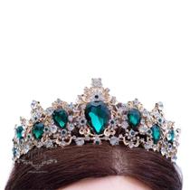 Coroa Dourada Strass Noiva Debutante Tiara Porta Coque T94