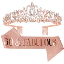 Coroa e faixa de aniversário AOPRIE 50 Fabulous para mulheres Coroa e faixa de aniversário AOPRIE 50 Fabulous para mulheres