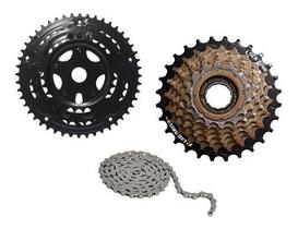 Coroa Engrenagem Tripla Monobloco + Catraca 7v + Corrente 21