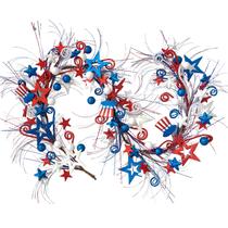 Coroa patriótica Garland Bibelot 1,8 m, decoração de 4 de julho Coroa patriótica Garland Bibelot 1,8 m, decoração de 4 de julho