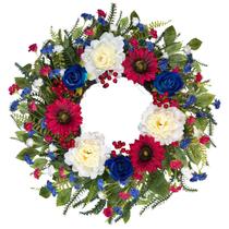 Coroa patriótica Orilium 60 cm com girassóis, peônias e rosas