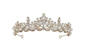 Coroa Princesa Cravejada com Pérolas Douradas - Acessório para Noivas