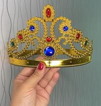 Coroa Rainha Princesa Dourada Pedraria Colorida Ajustável Coroa Rainha Princesa Dourada Pedraria Colorida Ajustável
