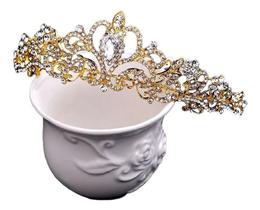 Coroa Tiara Arranjo Cabelo Noiva Strass Dourada Debutante