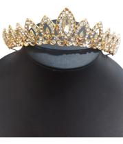 Coroa Tiara Arranjo Cabelo Noiva Strass Dourada Ouro