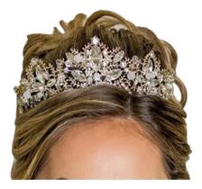 Coroa Tiara Arranjo Cabelo Noiva Strass Dourada Ouro Luxo