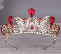 Coroa, Tiara Cor vermelho com Dourado, Para Noivas, Debutantes, Cosplay, Miss, Porta Coque