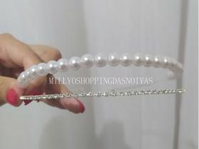 Coroa Tiara Daminha Noiva Debutante Prata Strass Pérola T8 DUPLA