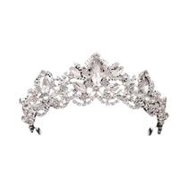 Coroa Tiara De Noiva Princesa Rainha Com Cristais De Strass Dourados E Prateados, Acessório De