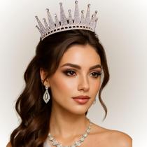 Coroa Tiara Noiva Debutante Miss Strass Luxo Strass Princesa Coroa Tiara Noiva Debutante Miss Strass Luxo Strass Princesa