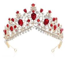 Coroa Tiara Noiva Debutante Porta Coque vermelha Dourado T7 Coroa Tiara Noiva Debutante Porta Coque vermelha Dourado T7
