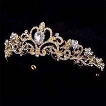 Coroa, tiara noivas de debutantes cor dourada tamanho médio - SHOP GARCIA -