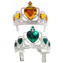 Coroa Tiara Pedras de Coração - Verde ou Amarelo com presilhas laterais