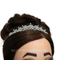 Coroa Tiara Porta Coque Prata Noivas Debutantes Strass T35