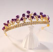 Coroa tiara roxo violeta florista daminha debutante cosplay
