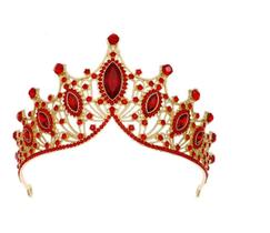 Coroa vermelha tiara debutante dourada em aço cosplay