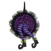 Corona de Halloween Neroyaner con piernas de bruja, tela morada 26x40 cm Corona de Halloween Neroyaner con piernas de bruja, tela morada 26x40 cm