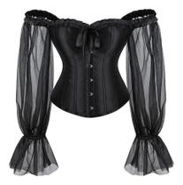 Corpete Corset Corselet Cinta Modela Cintura Valoriza o Busto Manga Tule Preto M694