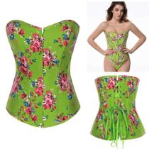 Corpete Corset Corselet Espartilho Cinta Modela Cintura Floral Verde - Fantasy Shopping Brasil