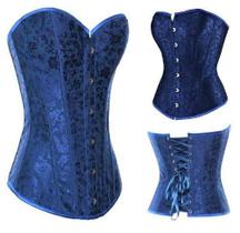 Corpete Corset Corselet Espartilho Modela Cintura Floral Azul Escuro M149