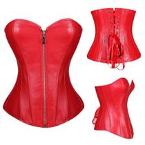 Corpete Corset Corselet Redutor Modelador Cintura Zíper Couro Vermelho M169