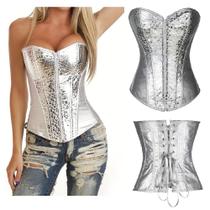 Corpete Corset Corselet Redutor Modelador Festa Couro Prata M93