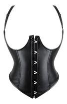 Corpete Corset Corselet Underbust Alça Couro Pu Preto M665