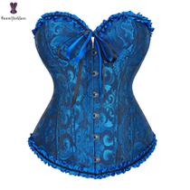 Corpete Corset Espartilho Cinta Modela Cintura Floral Azul